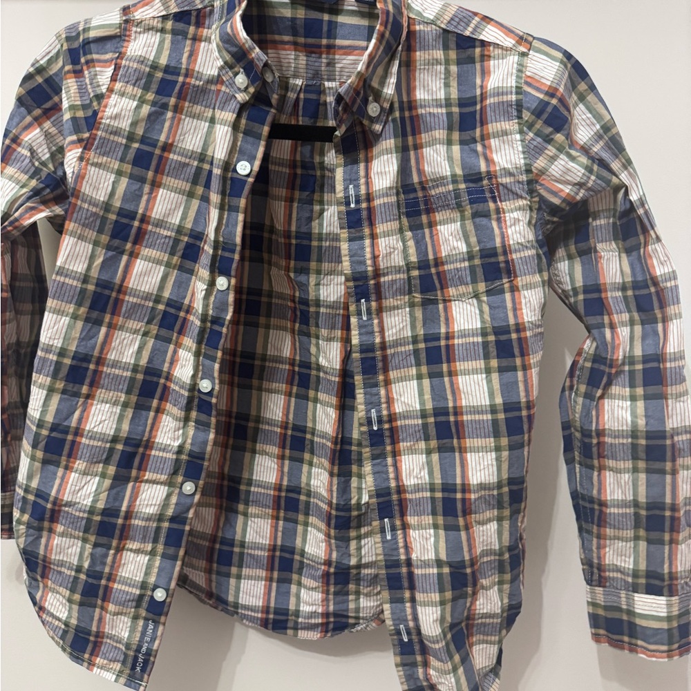 Kids size 8 Plaid Button-Down Shirt in Blue, White & Orange